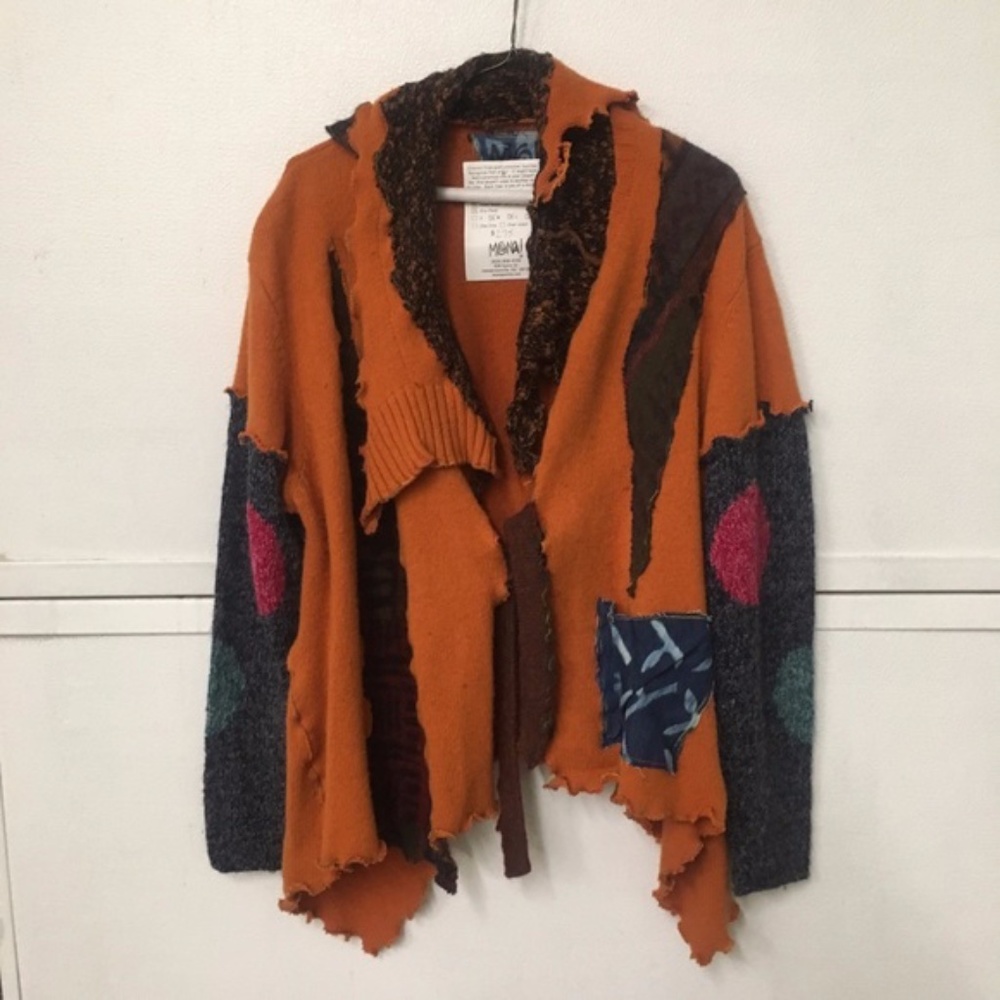 Mona Art to Wear Orange Sweater Cardigan NWT